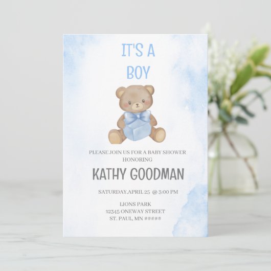Dusty Blue Baby shower Uitnodiging voor jongen (Staand voorkant)