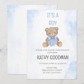 Dusty Blue Baby shower Uitnodiging voor jongen (Voorkant / Achterkant)