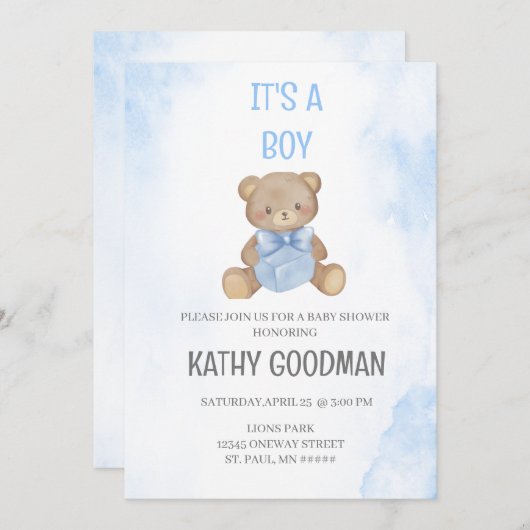 Dusty Blue Baby shower Uitnodiging voor jongen (Voorkant / Achterkant)