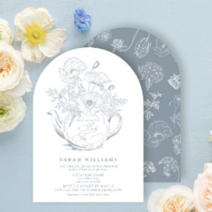 Dusty Blue Baby Tea Party Douche  Bloemen Kaart