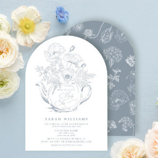 Dusty Blue Baby Tea Party Douche Bloemen Kaart