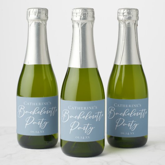 Dusty Blue Bachelorette Party Personalized Mini Sparkling Wijnetiket (Flessen)