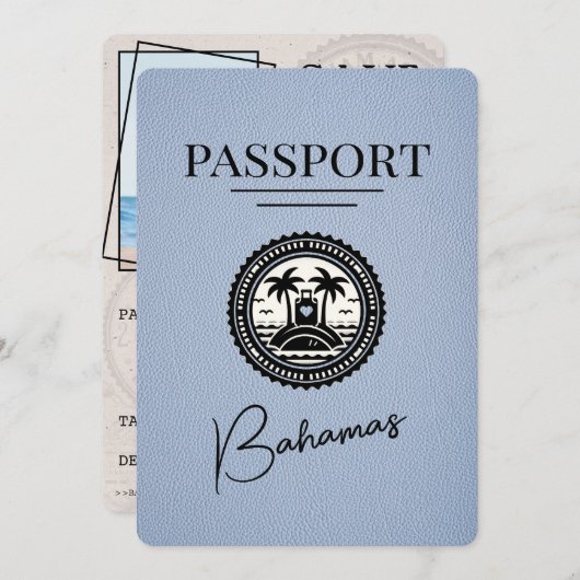 Dusty Blue Bahamas Passport Bewaar de datum Save The Date (Voorkant / Achterkant)