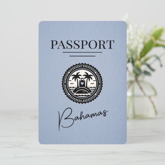 Dusty Blue Bahamas Passport Bewaar de datum Save The Date (Staand voorkant)