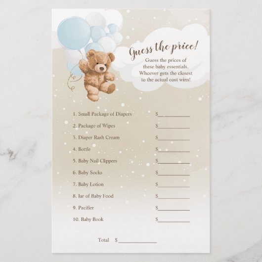 Dusty Blue Balloon Teddy Bear raden het prijsspel Flyer (Voorkant)