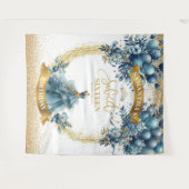 Dusty Blue Balloons Sweet 16 Verjaardag achtergron Wandkleed (Voorkant (horizontaal))