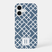 Dusty Blue Bamboo Lattice Monogram iPhone 16 Hoesje (Achterkant)