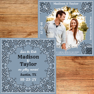 Dusty Blue Bandana Foto Flat Save The Date Kaart