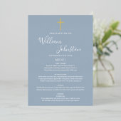 Dusty Blue Baptism doopfolie Goudfolie Menu Kaart (Staand Voorkant)