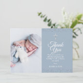 Dusty Blue Baptism Foto Silver Hartelijk dank Bedankkaart (Staand voorkant)
