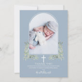 Dusty Blue Baptism Green Arch Foto Bedankkaart (Voorkant)