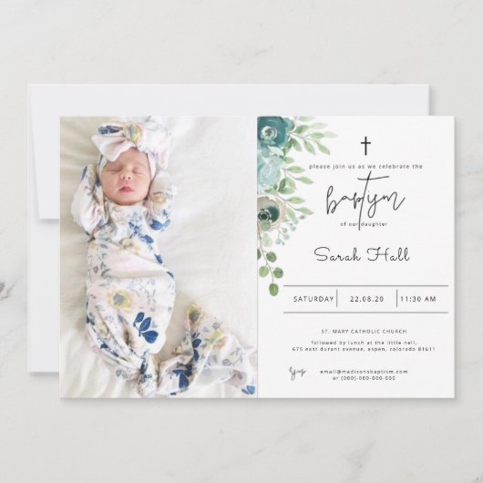 Dusty Blue Baptism Invitation Kaart (Voorkant)