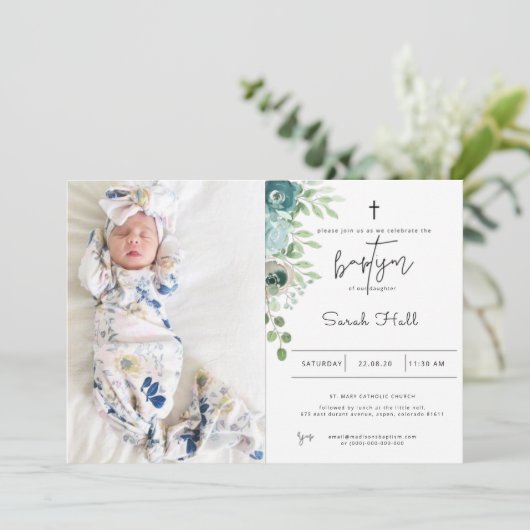 Dusty Blue Baptism Invitation Kaart (Staand voorkant)