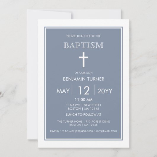 Dusty Blue Baptism Invitation Kaart (Voorkant)