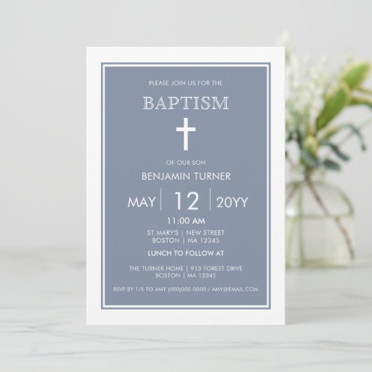 Dusty Blue Baptism Invitation Kaart (Staand voorkant)