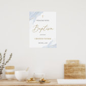 Dusty Blue Baptism Welcome Sign Poster, Gold Cross Poster (Keuken)