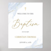 Dusty Blue Baptism Welcome Sign Poster, Gold Cross Poster (Voorkant)
