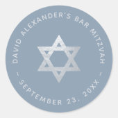 Dusty Blue Bar Mitzvah - Faux Silver Star of David Ronde Sticker (Voorkant)