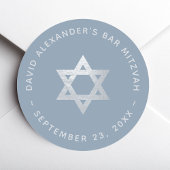 Dusty Blue Bar Mitzvah - Faux Silver Star of David Ronde Sticker