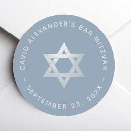 Dusty Blue Bar Mitzvah - Faux Silver Star of David Ronde Sticker