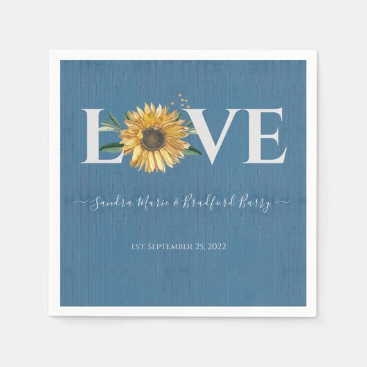 Dusty Blue Barn Wood, Golden Sunflower Wedding Servet (Voorkant)