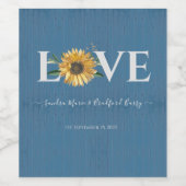 Dusty Blue Barn Wood, Golden Sunflower Wedding Wijn Etiket (Enkel label)