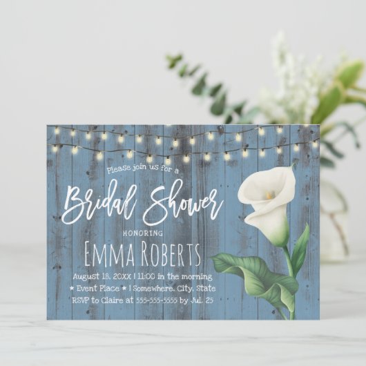 Dusty Blue Barn Wood Lily Flower Vrijgezellenfeest Kaart (Staand voorkant)