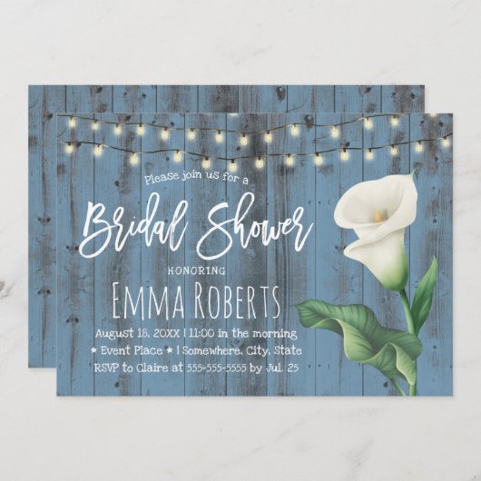 Dusty Blue Barn Wood Lily Flower Vrijgezellenfeest Kaart (Voorkant / Achterkant)