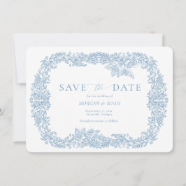 Dusty Blue  Barok Floral Save the Date Kaart