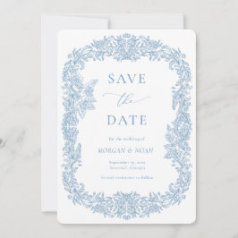 Dusty Blue  Barok Floral Save the Date Kaart