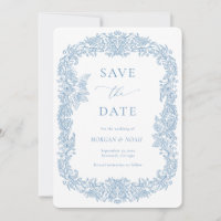 Dusty Blue  Barok Floral Save the Date