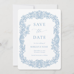 Dusty Blue  Barok Floral Save the Date Kaart