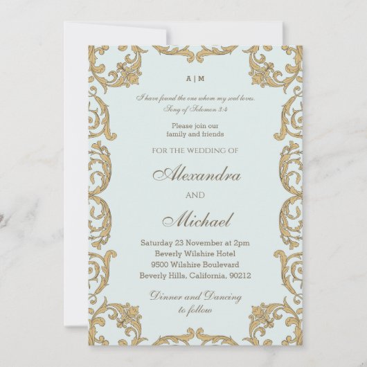 Dusty Blue Baroque Bible Verse Christian Wedding   Kaart (Voorkant)