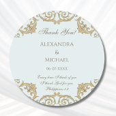 Dusty Blue Baroque Christian Wedding Thank You  Ronde Sticker