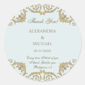 Dusty Blue Baroque Christian Wedding Thank You  Ronde Sticker (Voorkant)