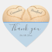 Dusty Blue Beach 2 hart zand bruiloft dank u Hart Sticker (Voorkant)