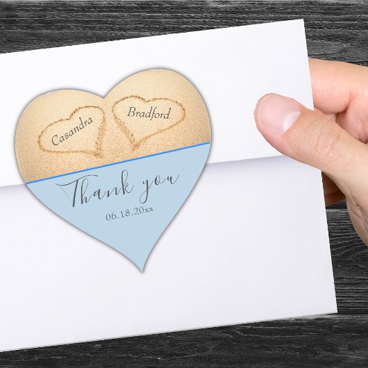 Dusty Blue Beach 2 hart zand bruiloft dank u Sticker