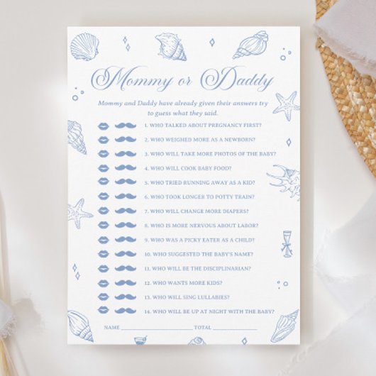 Dusty Blue Beach Baby shower Guess Who Game Kaart