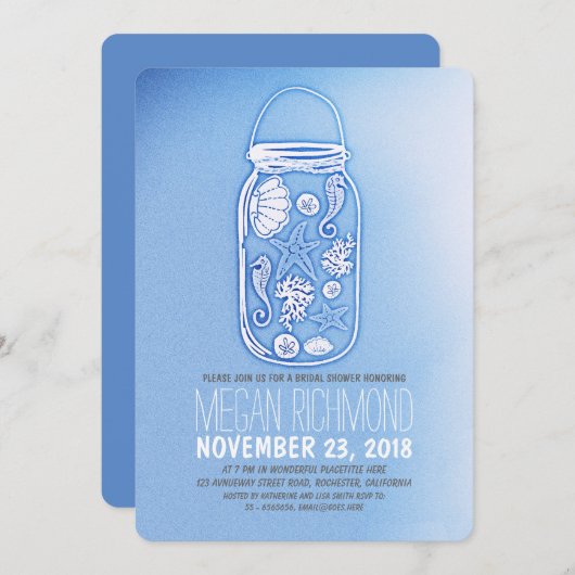 Dusty Blue Beach Bruids Douche Uitnodigingen (Voorkant / Achterkant)