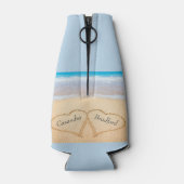 Dusty Blue Beach bruiloft 2 harten Flesjeskoeler (Achterkant)