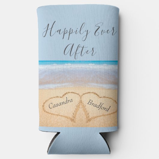 Dusty Blue Beach bruiloft 2 harten Seltzer Blikjeskoeler (Voorkant)