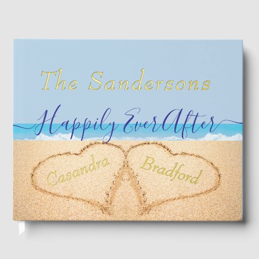Dusty Blue Beach bruiloft goud of zilver script Gastenboek (Voorkant)