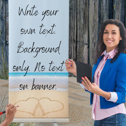 Dusty Blue Beach Twee harten in het zand Bruiloft Roll-up Banner