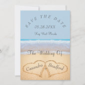 Dusty Blue Beach Wedding 2 Harten in de zand Kaart (Voorkant)