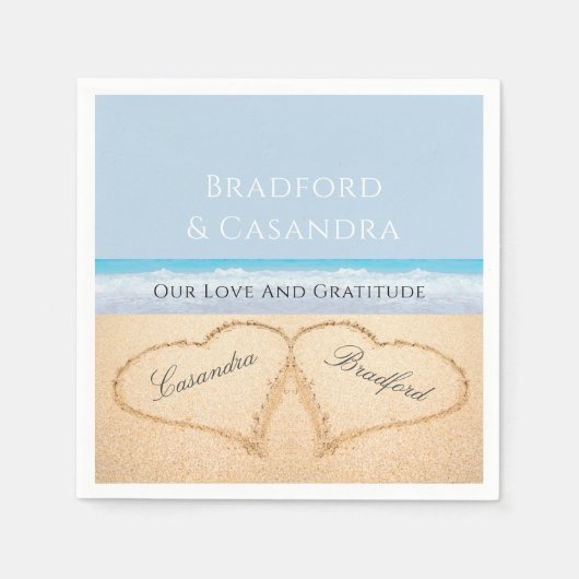 Dusty Blue Beach Wedding 2 Harten in de zand Servet (Voorkant)
