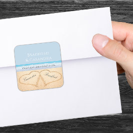 Dusty Blue Beach Wedding 2 Harten in de zand Vierkante Sticker