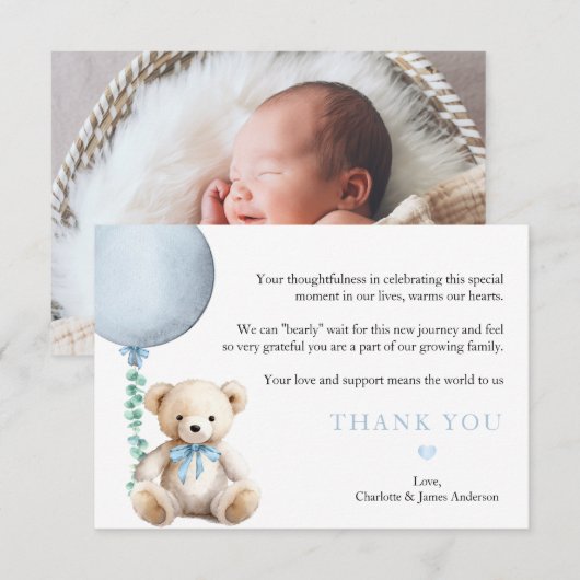 Dusty Blue Bearly Wait Baby shower Bedankt (Voorkant / Achterkant)