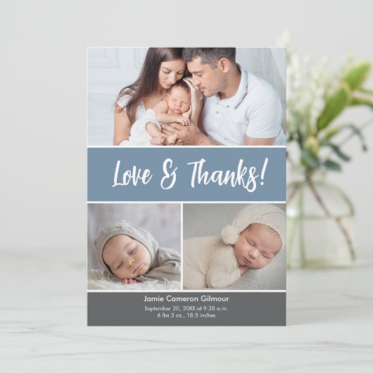 Dusty Blue Bedankt baby fotoaankondiging (Staand voorkant)