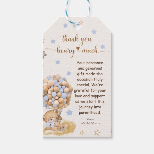 Dusty Blue Bedankt Beary Cadeaulabel (Voorkant)