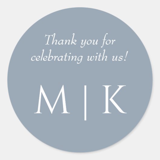 Dusty Blue Bedankt Monograms Minimal Wedding Ronde Sticker (Voorkant)